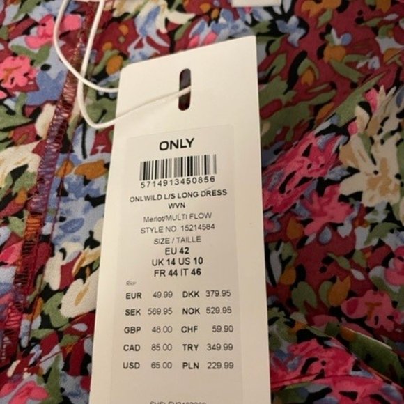 Midi floral tea dress from 'Only', in red, cream and blue tones - size 10, NWT - Picture 2 of 6